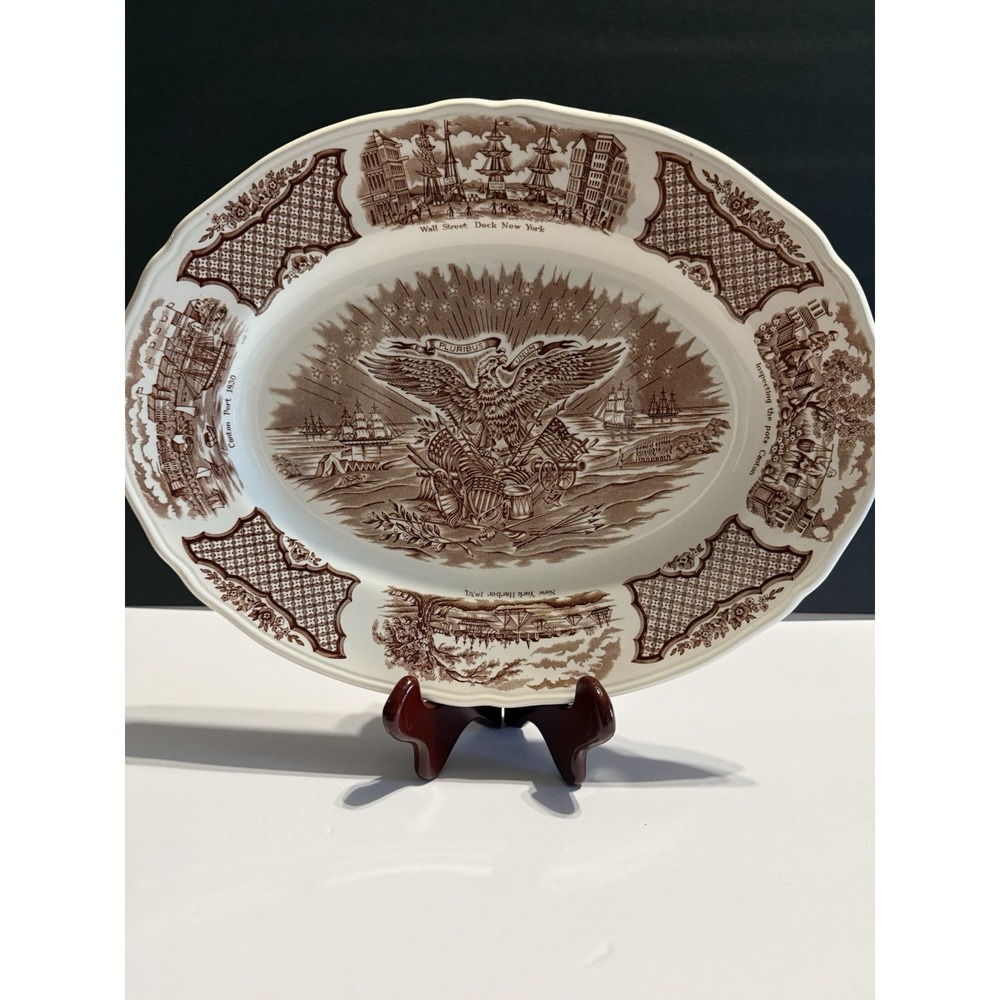 Alfred Meakin Fair Winds 14" Oval Serving Platter Staffordshire England Brown